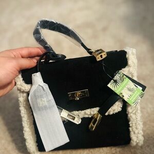 Chic Badgley Mischka Black and Cream Mini Bag with Gold Hardware